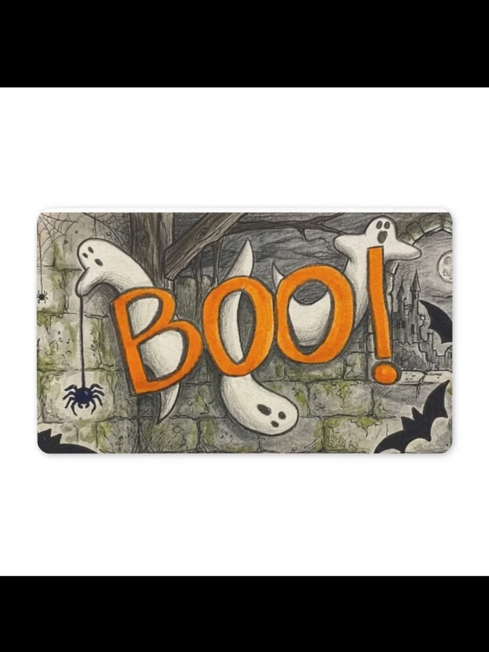 Spooky Halloween Boo Doormat Original Hand Drawn Ghost Outdoor Rug